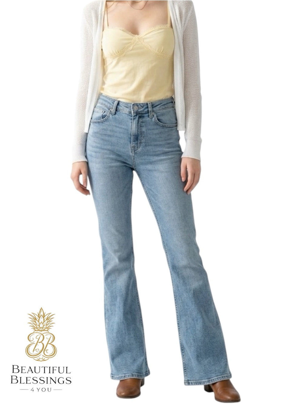 NWT Hollister Curvy High Rise Flare Jeans W28 Long Light Wash Y2K
